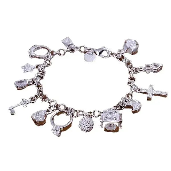 Silver 13-Pendant Charm Bracelet – Women's Fashion Jewelry Charm Bracelet Nixie