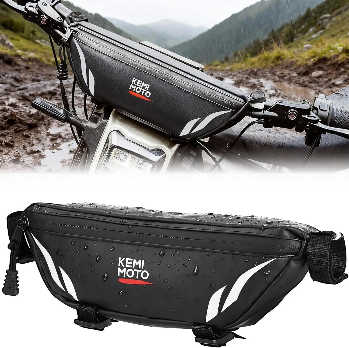 KEMITOUR Waterproof PVC Motorcycle Handlebar Bag – Universal Handlebar Storage Bag Nixie Small Sliver
