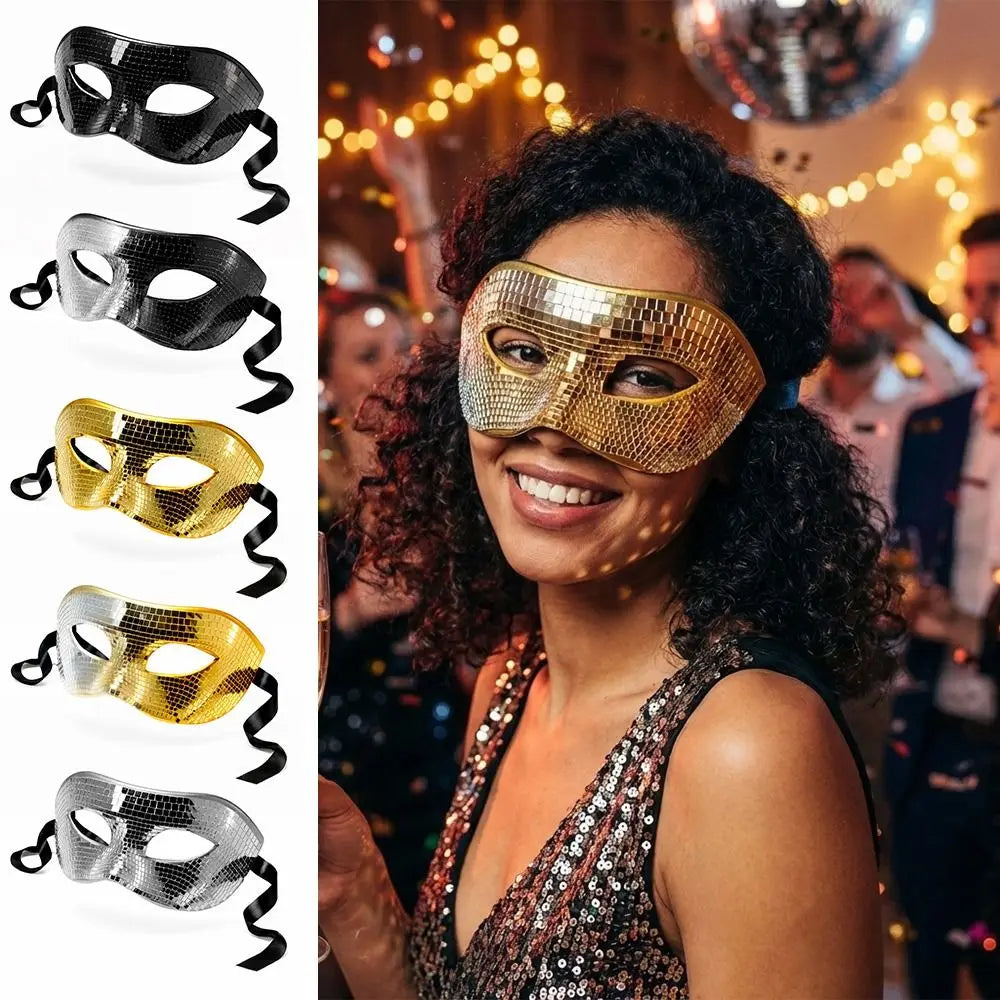 Silver Mirror Masquerade Mask – Glitter Ball Party Eye Mask Masquerade Eye Mask Nixie