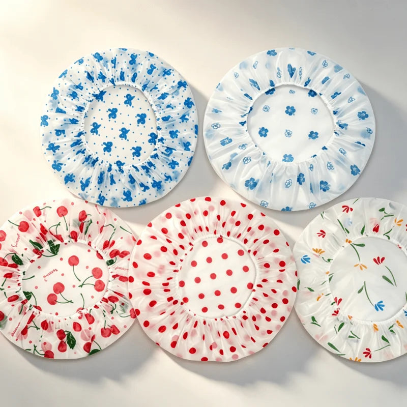 4-Pack Reusable Waterproof Shower Caps – Elastic PE Hair Covers Shower Cap Set Nixie