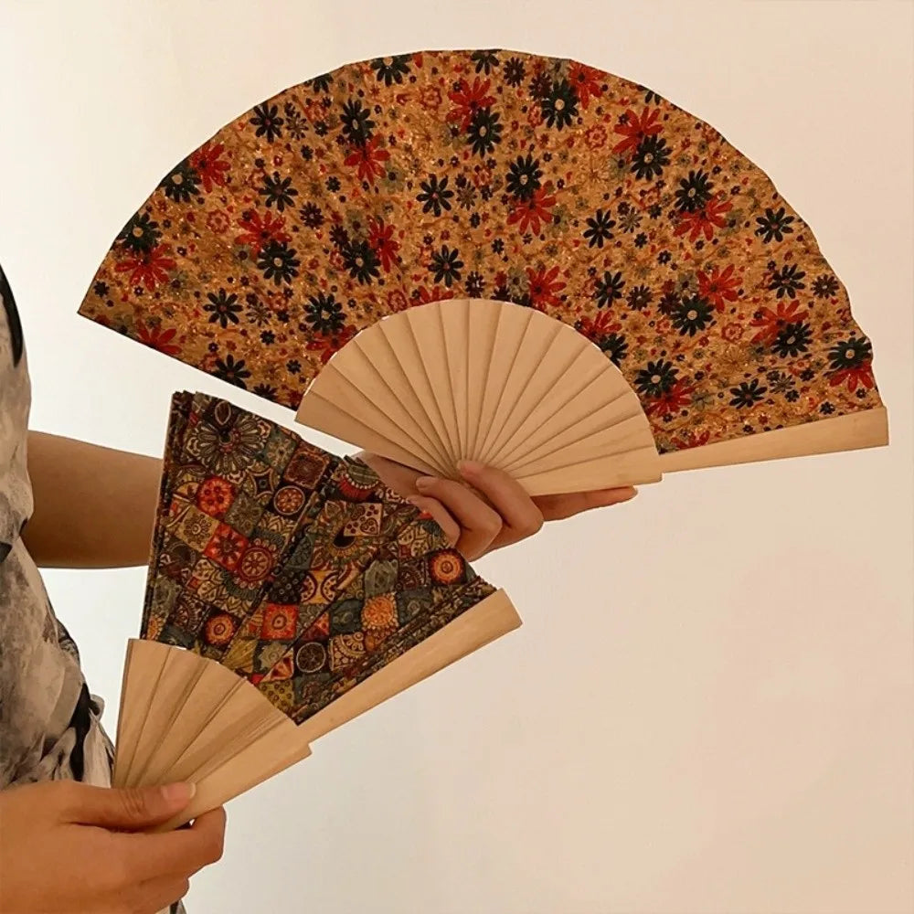 Vintage Bohemian Cork Wooden Folding Hand Fan | Home Décor Gift