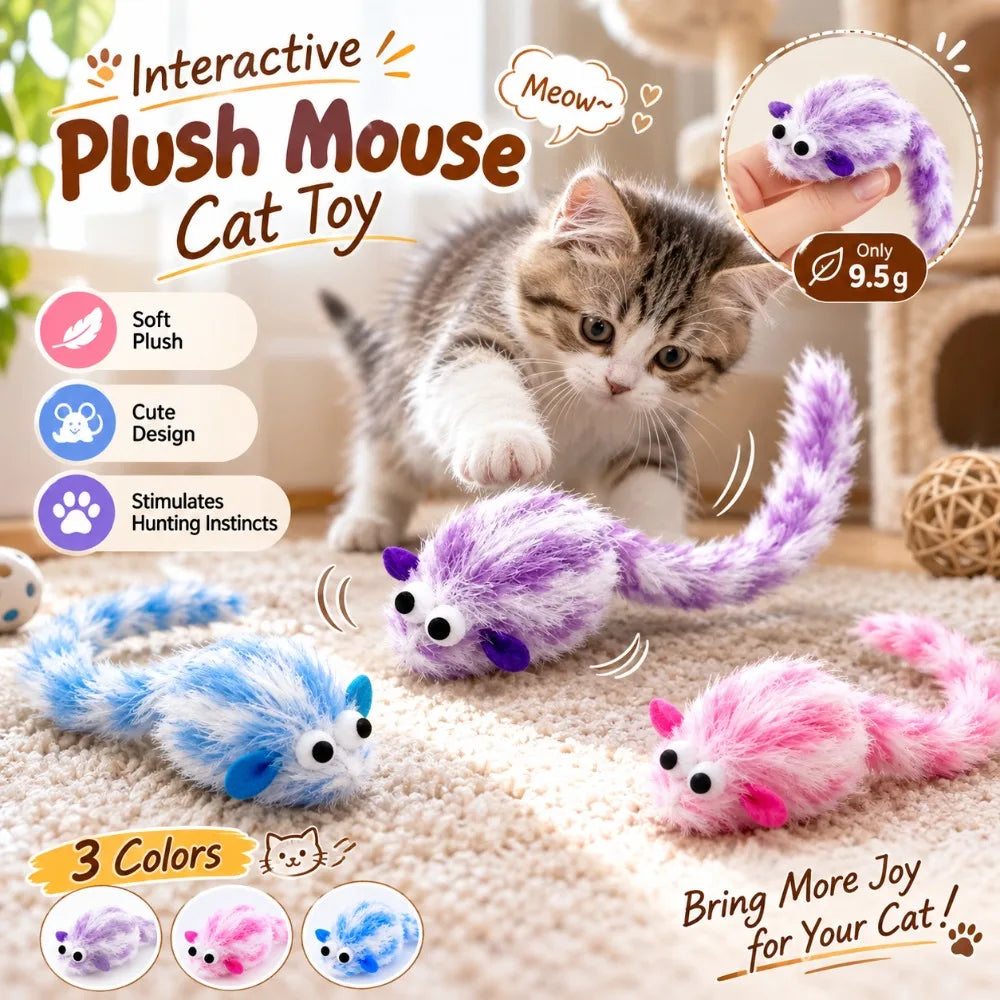 Plush Mouse Cat Toy – Interactive Indoor Kitten Teaser