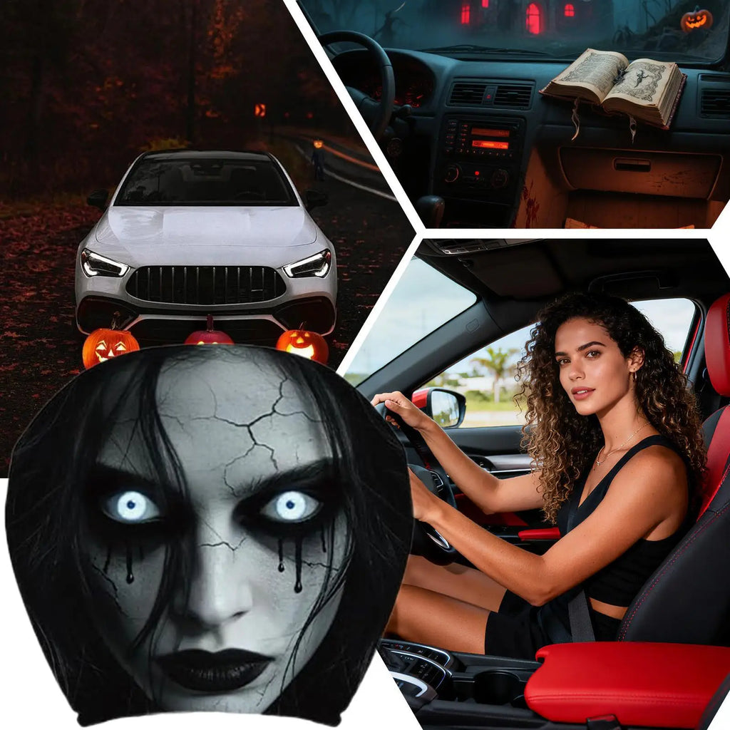 2pcs Halloween Ghost Car Headrest Covers – Spooky Seat Protectors Car Headrest Cover Nixie