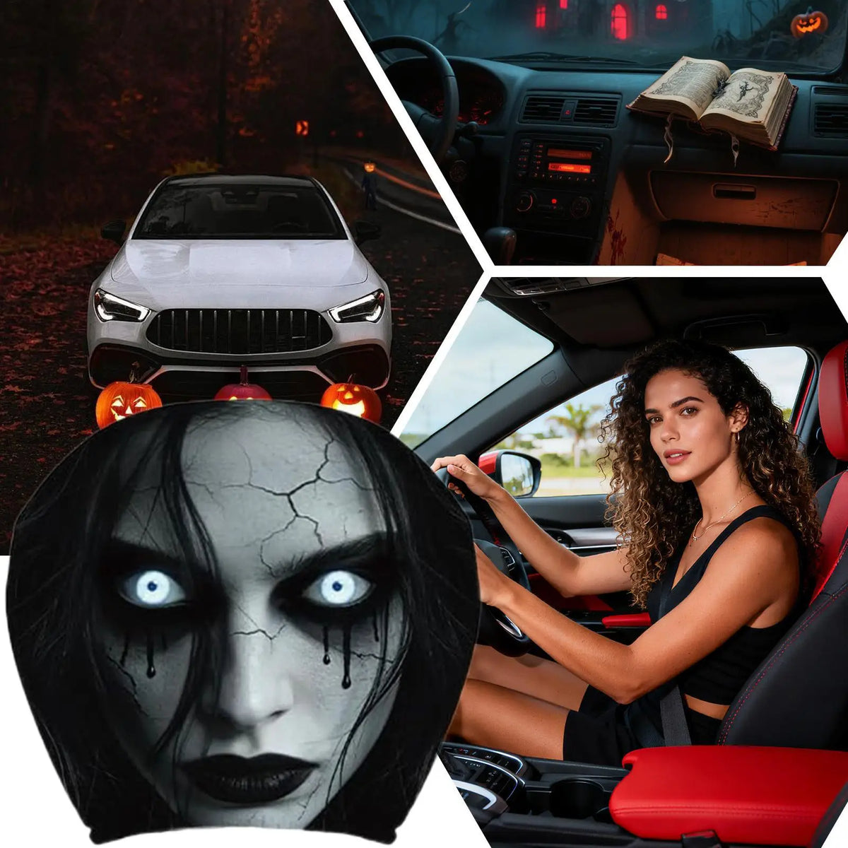 2pcs Halloween Ghost Car Headrest Covers – Spooky Seat Protectors Car Headrest Cover Nixie