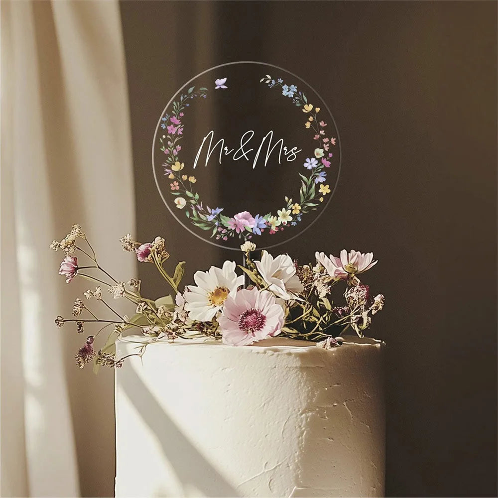Acrylic Birthday & MR&MRS Wedding Cake Toppers – Floral