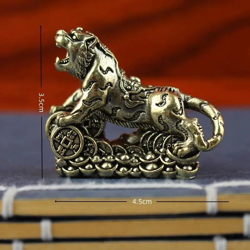 Brass Tiger Desktop Statue | Chinese Zodiac Metal Sculpture Decorative Figurine Nixie