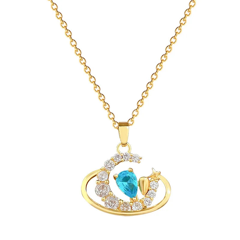 Moon Galaxy Pendant Choker Necklace | Gold Stainless Steel