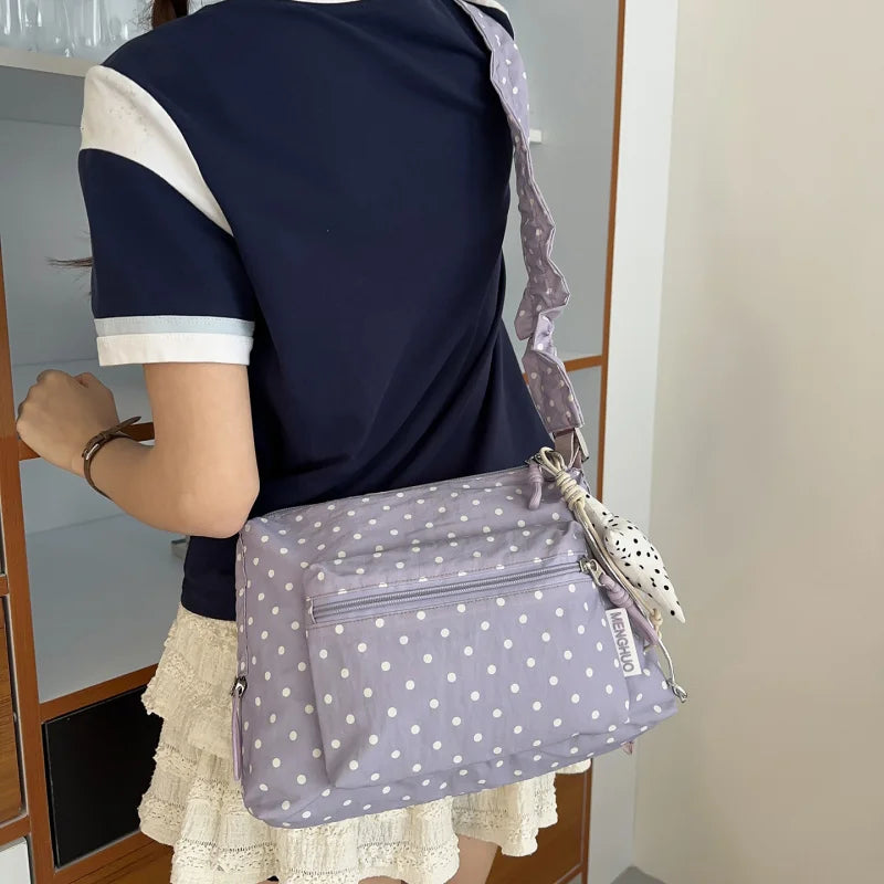 Korean Polka Dot Crossbody Bag Women Casual Canvas Dumpling Bag Crossbody Bag Nixie