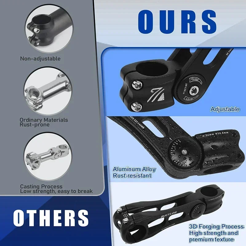 BUCKLOS Adjustable Bike Stem MTB ±80° Aluminum 90–145mm Adjustable Bike Stem Nixie