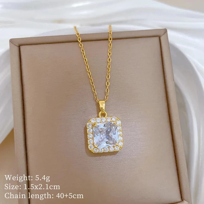 Geometric Square Pendant Necklace | Gold Clavicle Chain – Nixie Pendant Necklace Nixie XL2606-375