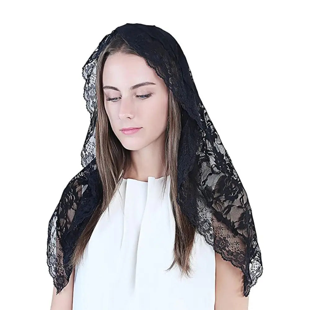Spanish Lace Mantilla Veil – Catholic Chapel Head Covering Scarf Lace Mantilla Veil Nixie