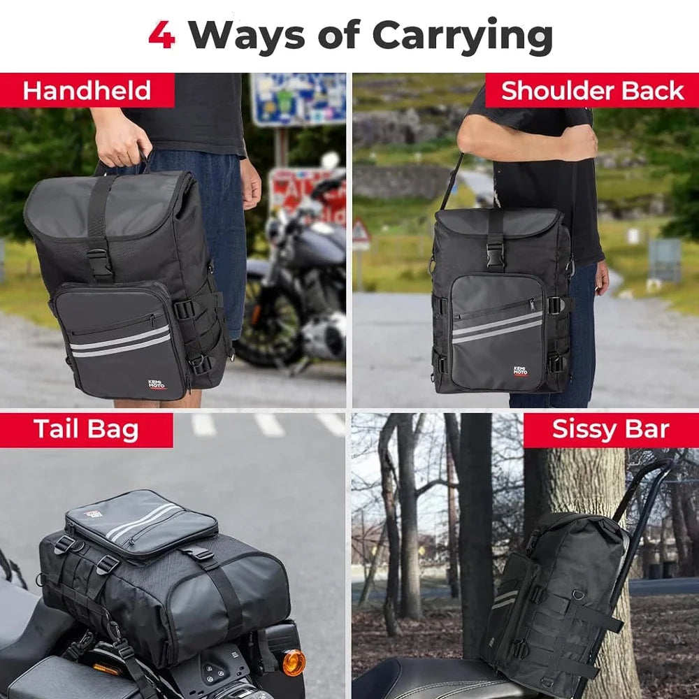 KEMITOUR 30L Motorcycle Sissy Bar Bag with Waterproof Rain Cover Motorcycle Tail Bag Nixie