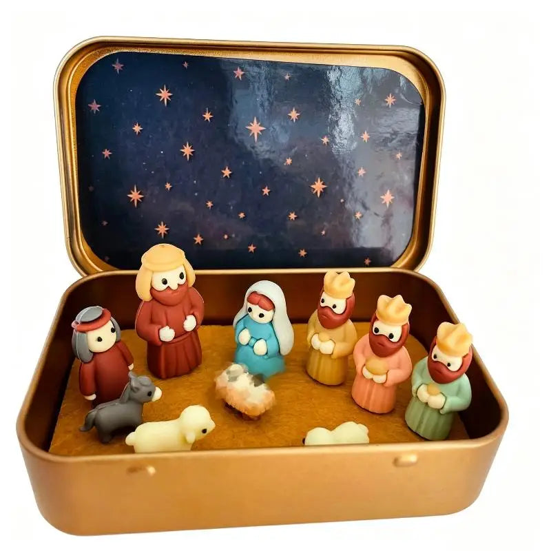 Mini Nativity Scene Set 3D Printed Figurines with Tin Case