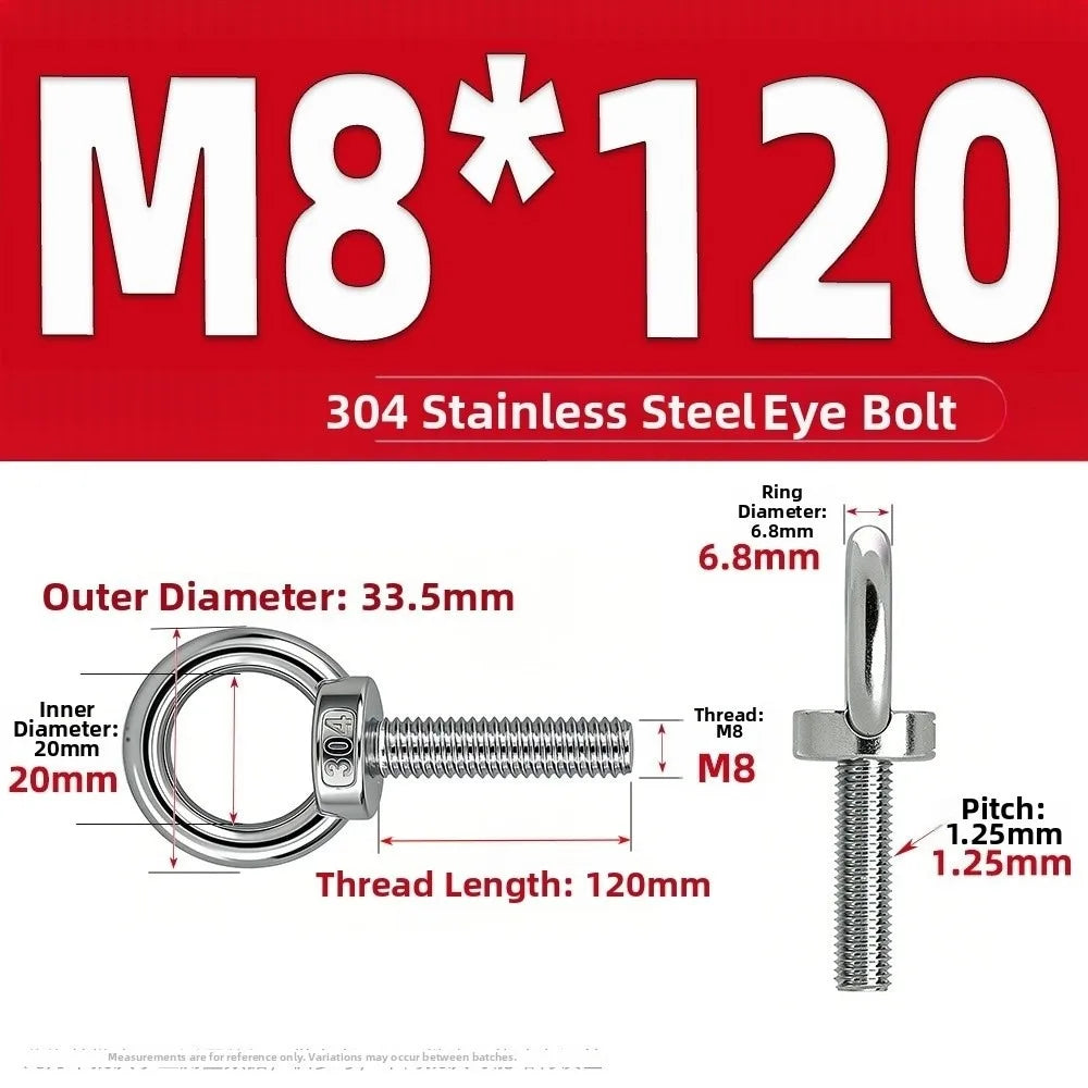 304 Stainless Steel M8 Eye Bolts – Heavy-Duty Lifting Eyelets