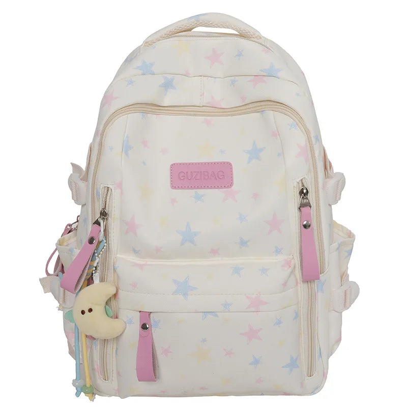 Korean Star Backpack – Large Capacity Student School Bag Student Backpack Nixie White (No Charm)