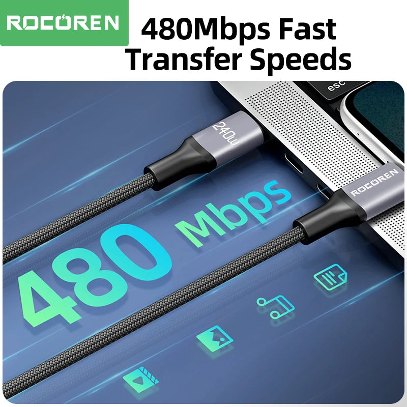 Rocoren 240W USB-C Cable PD 3.1 Fast Charging 5A 2M/3M USB-C Charging Cable Nixie