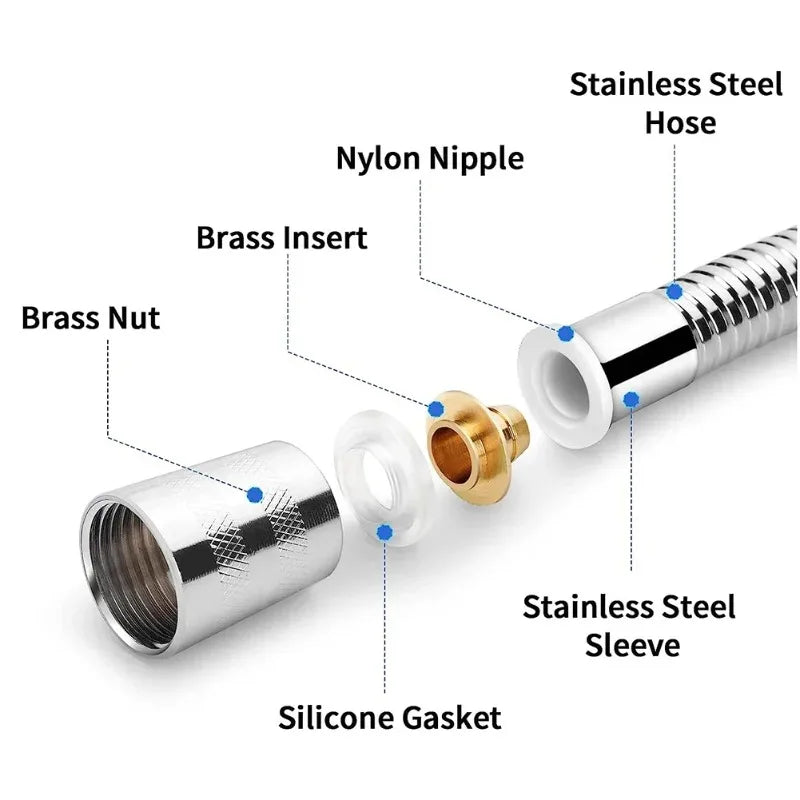 2M Stainless Steel Shower Hose Extension Tube | Bathroom Shower Hose Extension Nixie
