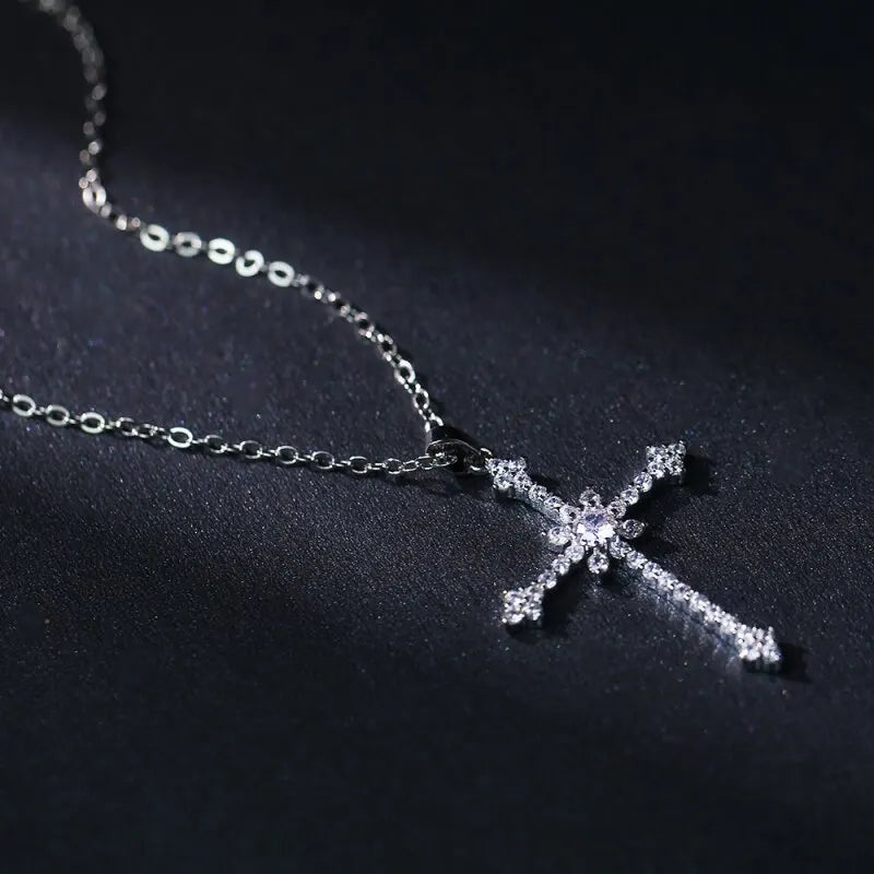 Silver-Plated Rhinestone Cross Star Pendant Necklace | Women Pendant Necklace Nixie