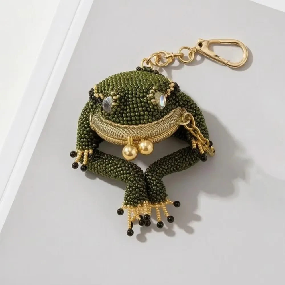 3D Beaded Frog Coin Purse Keychain – Cute Kiss Lock Mini Pouch Coin Purse Keychain Nixie