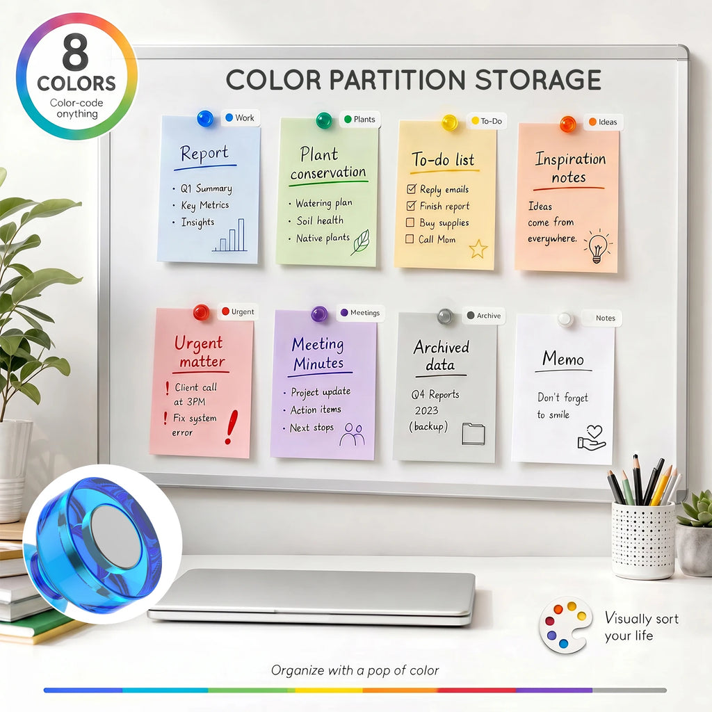 32Pcs Mini Neodymium Magnetic Push Pins – 8 Colors Fridge & Whiteboard Magnetic Push Pins Nixie