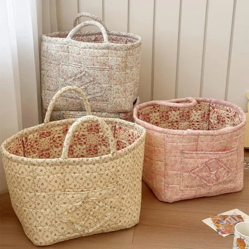 Large Quilted Floral Storage Basket with Handles – Foldable Quilted Storage Basket Nixie