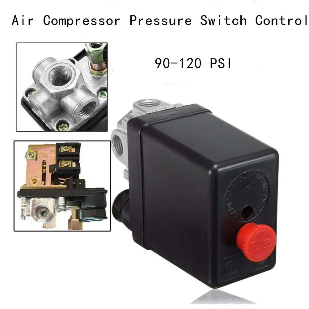 220V Air Compressor Pressure Switch 4-Port 90-120 PSI Control Valve Compressor Pressure Switch Nixie