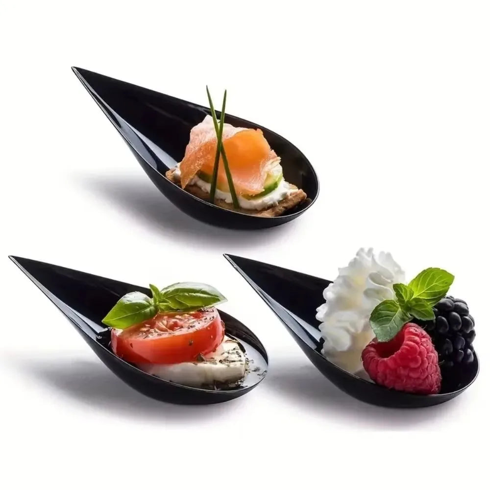 50Pcs Teardrop Mini Appetizer Plates – Reusable Dessert Tasting
