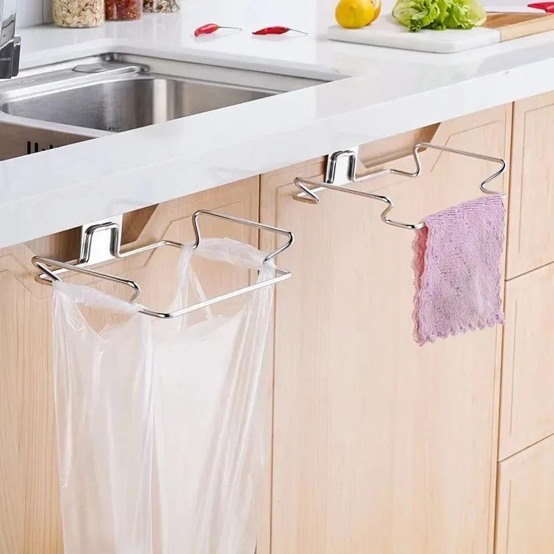 Stainless Steel Trash Bag Holder Cabinet Door Mount Rack Cabinet Door Organizer Nixie