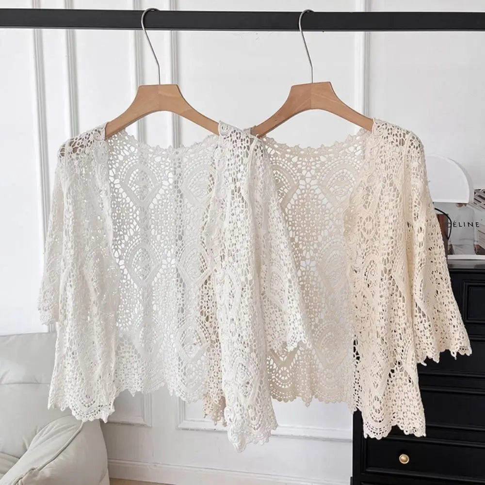 Women's Hollow Crochet Knit Shrug – Boho Open Front Cardigan Knit Cardigan Shrug Nixie