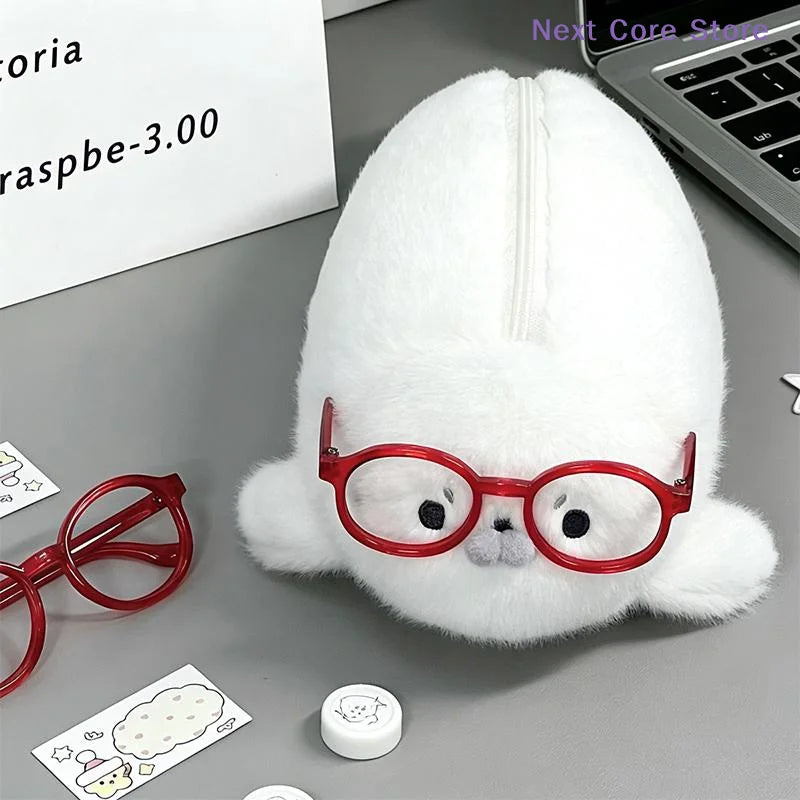 Cute Plush Seal Pencil Case – Large Capacity Stationery Bag Plush Pencil Case Nixie