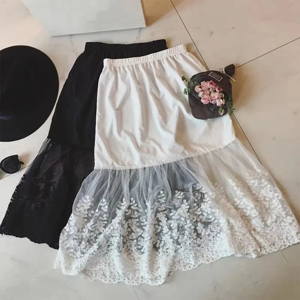 Women's Lace A-Line Petticoat Skirt – Elastic Waist, Knee Length Lace Petticoat Skirt Nixie