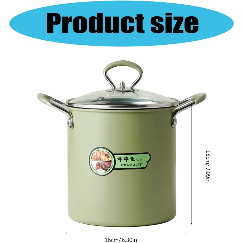 3L Fryer Pot with Basket & Oil Strainer | Mini Pasta Pot Fryer Pot with Basket Nixie