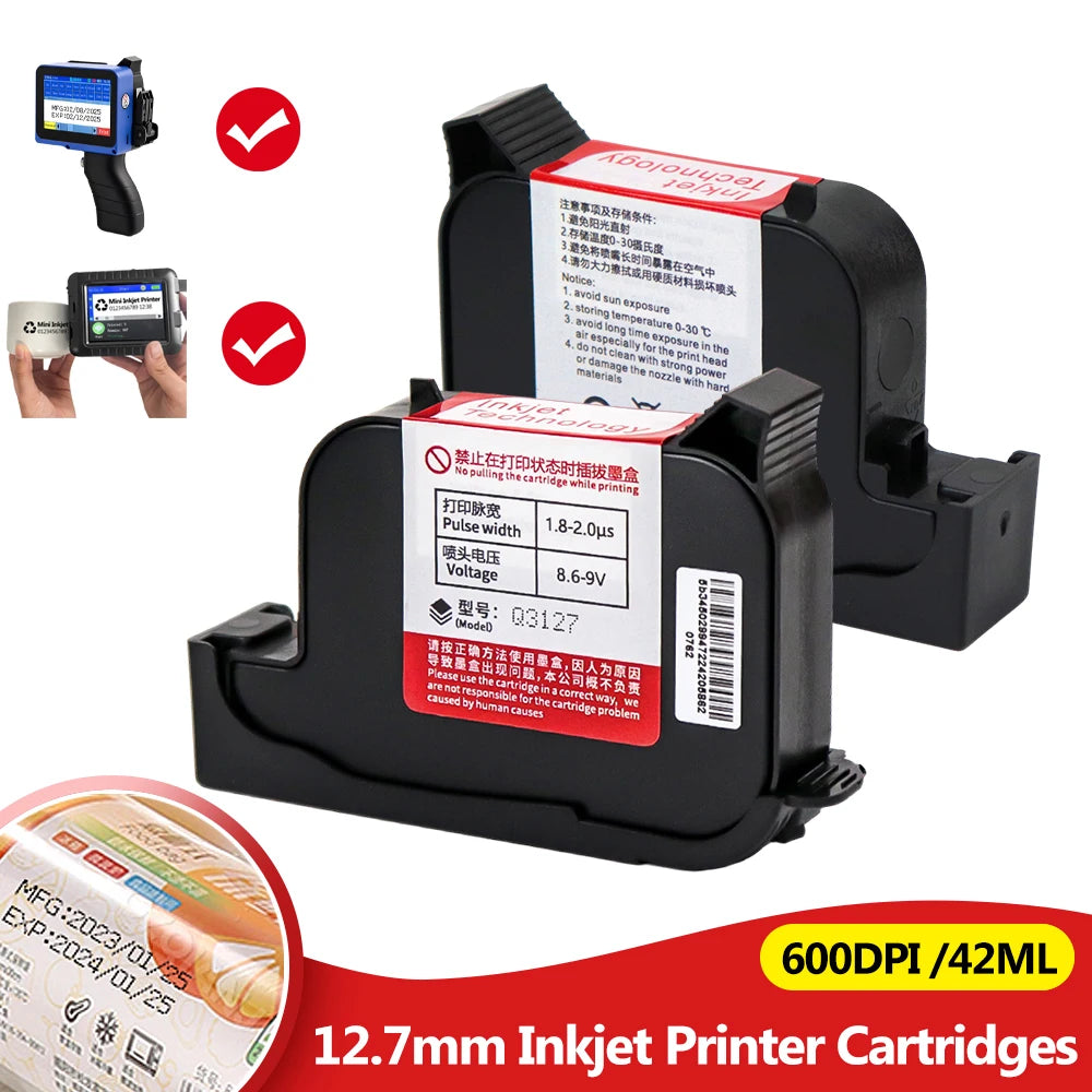 600DPI Handheld Inkjet Printer Black Ink Cartridge – Fast Dry 42ML Ink Cartridge Nixie