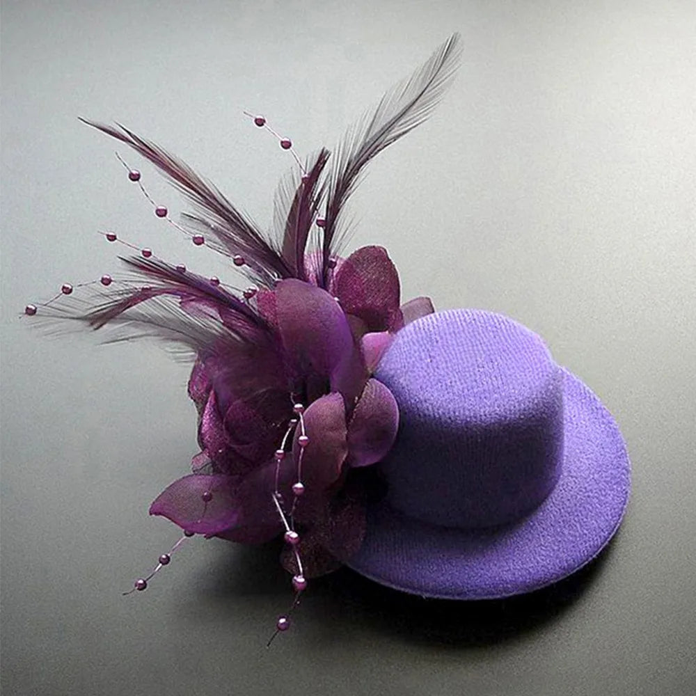 Kids Fascinator Hat 13cm Feather Flower Pillbox Hair Clip