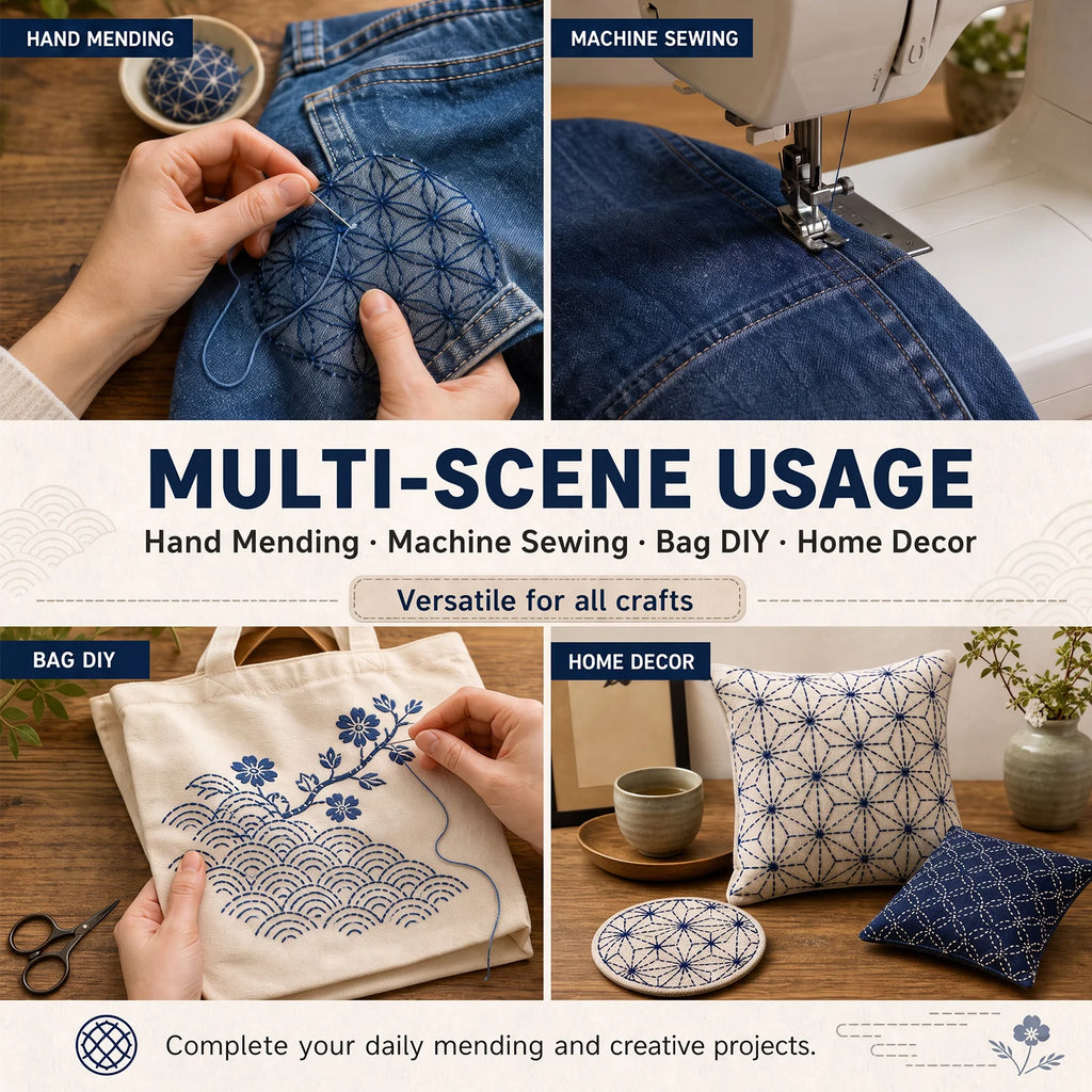 Sashiko Thread & Needle Kit – 300m Pure Cotton Embroidery Set Embroidery Thread Kit Nixie