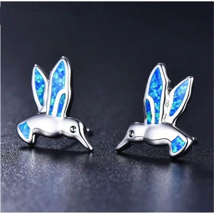 Blue Simulated Opal Bird Dangle Earrings – Hypoallergenic Studs Dangle Stud Earrings Nixie