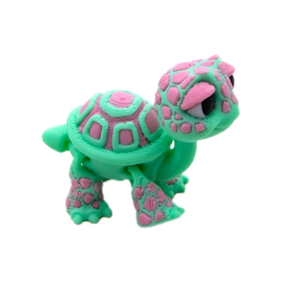 Cute 3D Printed PLA Turtle Figurine – Mini Tortoise Gift Mini Collectible Figurine Nixie Green-Pink