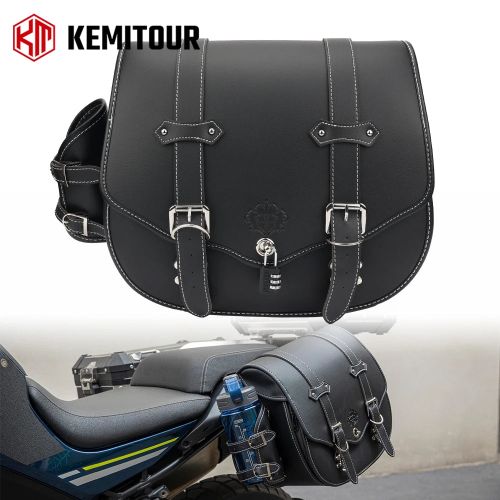 Motorcycle PU Leather Saddlebag | Waterproof Side Storage Bag Motorcycle Saddlebag Nixie