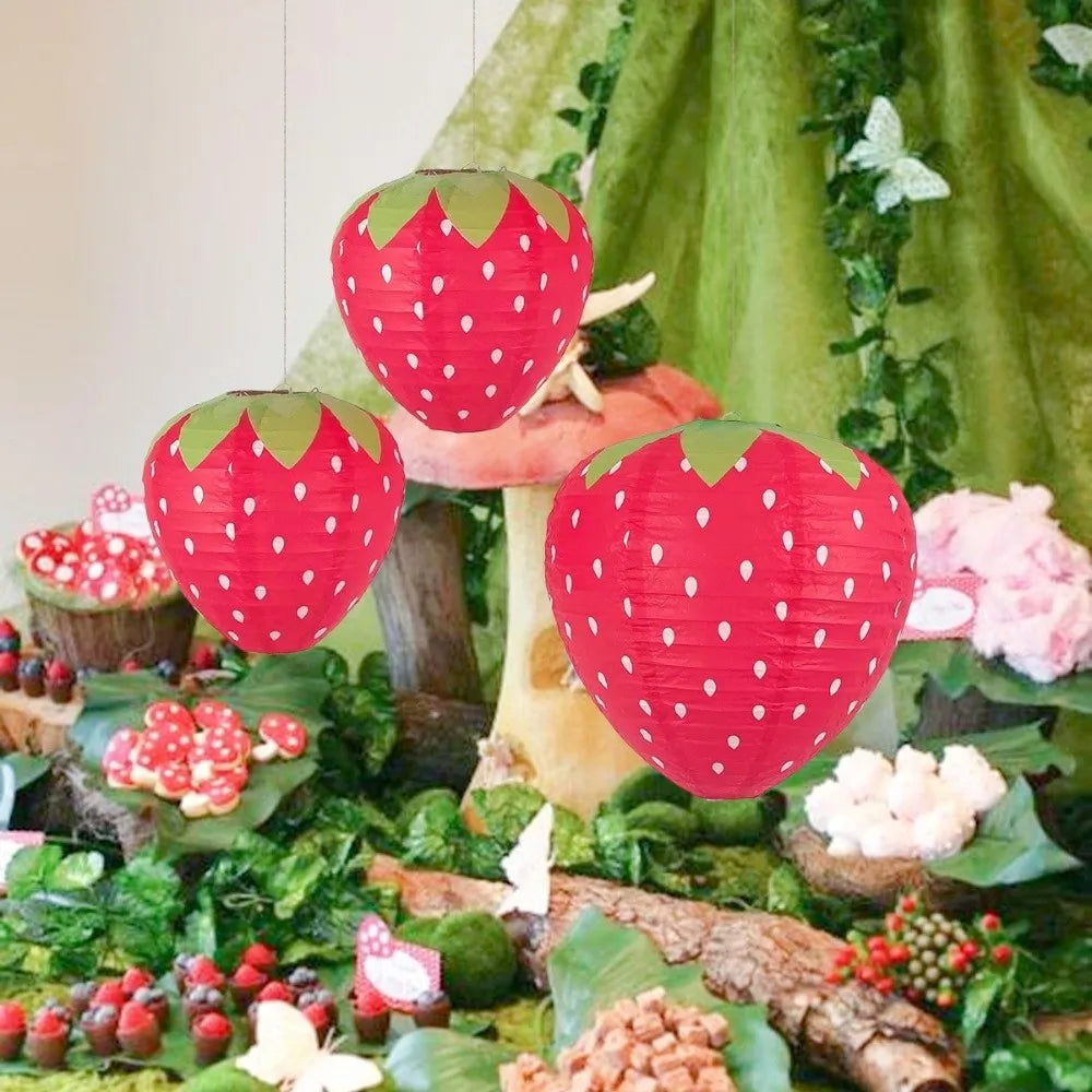 3D Strawberry Paper Lanterns – Handheld Kids Party Decor Paper Party Lantern Nixie