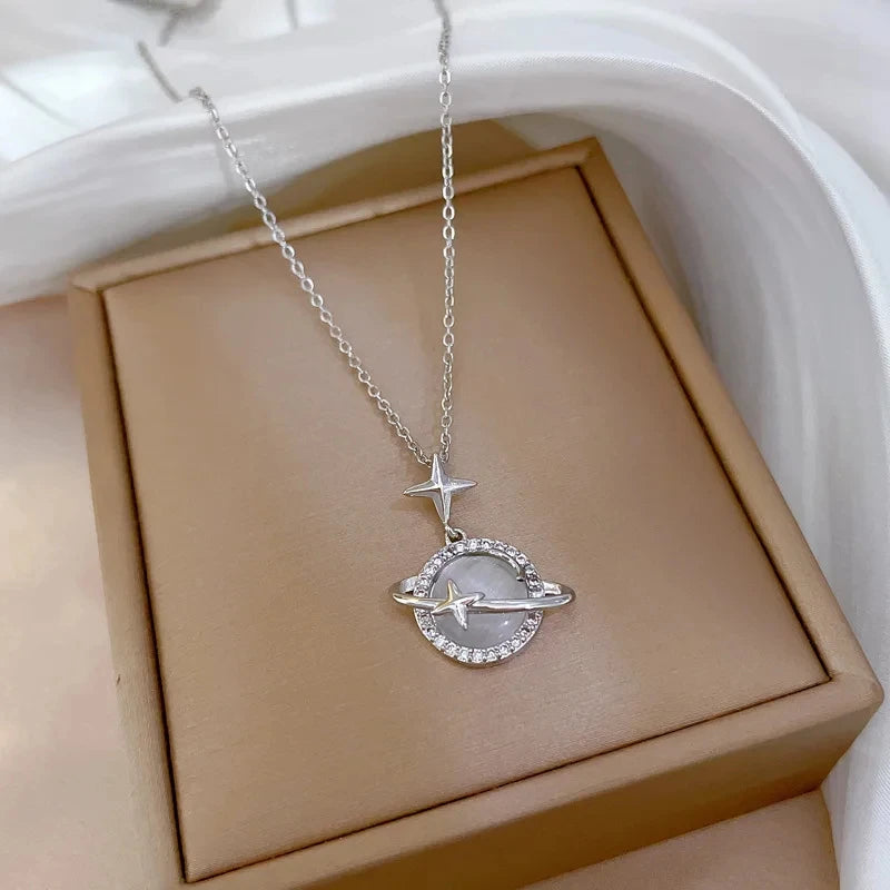 Cat's Eye Moon Pendant Necklace – Stainless Steel Clavicle Chain