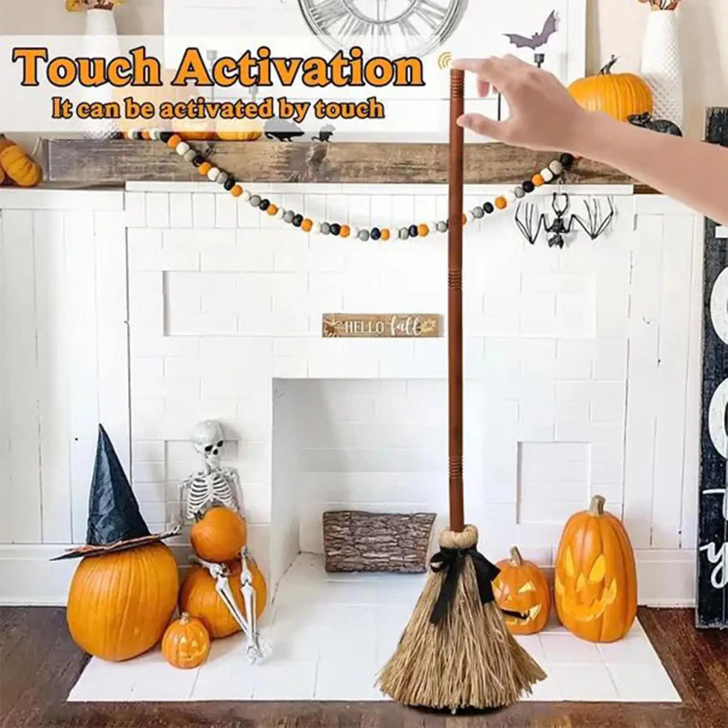 Electric Rotating Halloween Witch Broom Motion Sensor Decoration