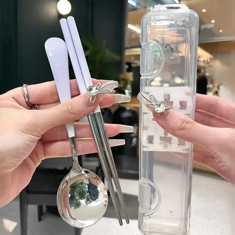 Portable Stainless Steel Cutlery Set – Spoon & Chopsticks with Case Portable Cutlery Set Nixie