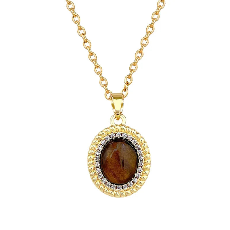 Oval Zircon Pendant Necklace | Gold-Plated Clavicle Chain Pendant Necklace Nixie