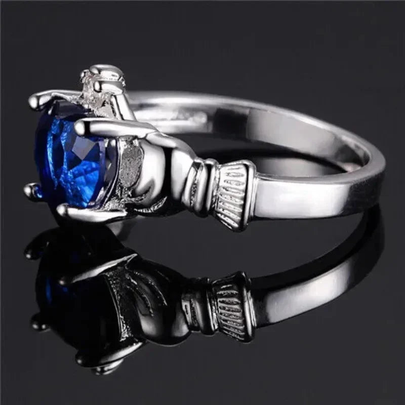Silver Blue Zircon Crown Claddagh Ring | Sizes 6–10 Fashion Ring Nixie