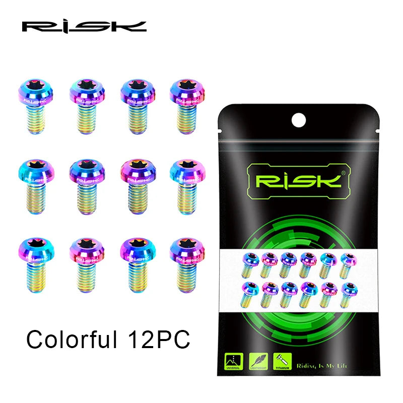 RISK Titanium Alloy Disc Rotor Bolts M5x10mm 12pcs Bike Screws Disc Rotor Bolts Nixie Colorful