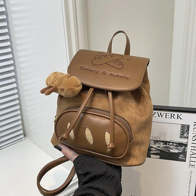 Korean Cartoon Embroidered Suede Small Backpack for Women Embroidered Backpack Nixie