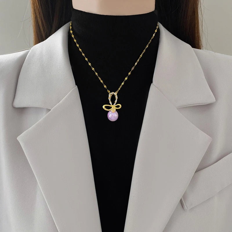 Mermaid Butterfly Knot Pendant Necklace – Gold Stainless Steel Pendant Necklace Nixie