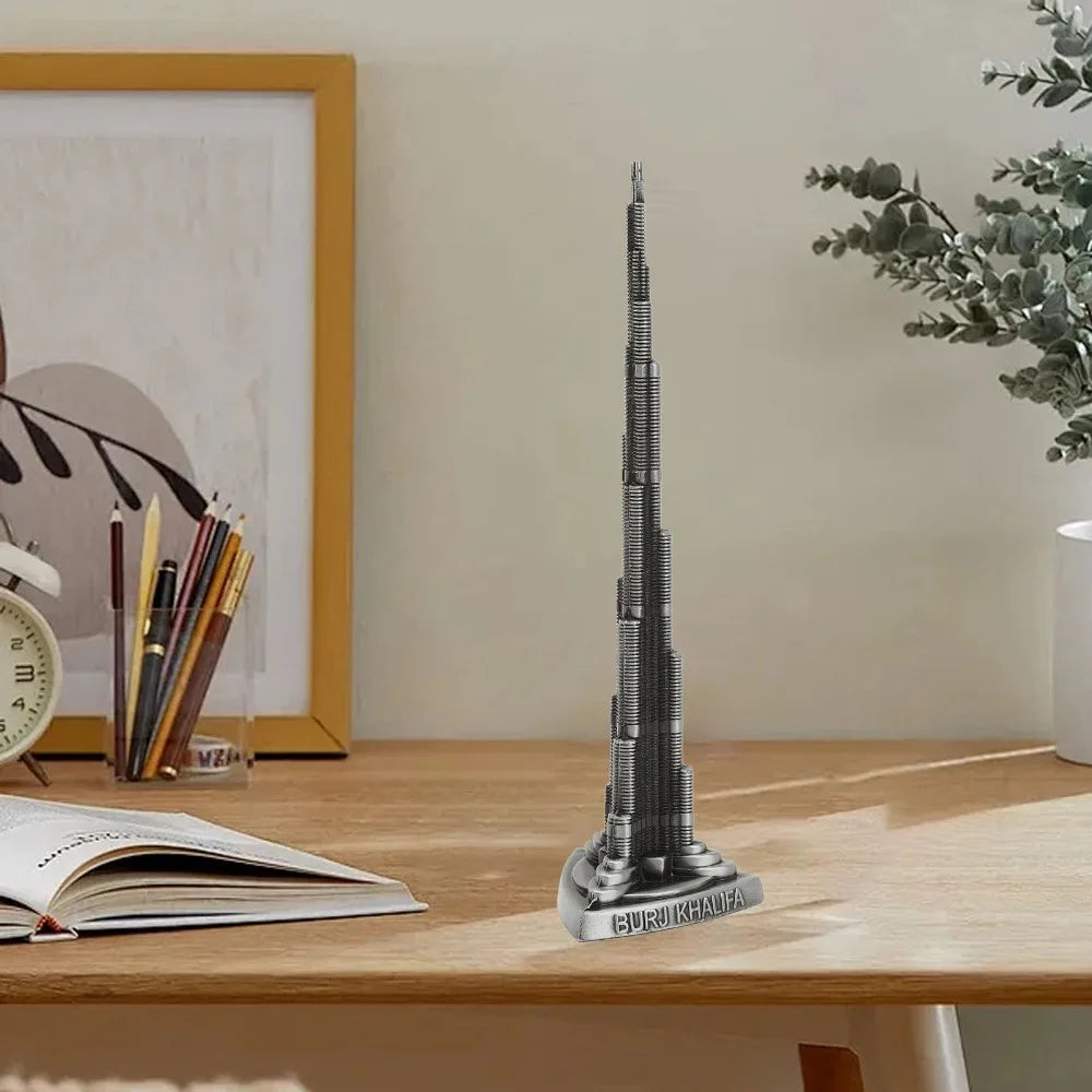 Burj Khalifa Tower Model Gray Alloy Dubai Landmark Statue 8.66in Architectural Figurine Nixie