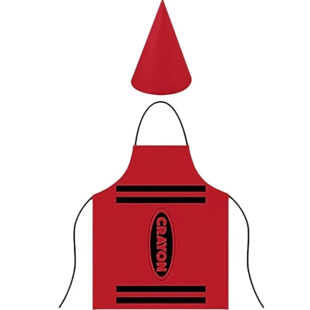 Crayon Costume Apron & Cone Hat Set for Adults | Halloween Costume Apron Set Nixie Red