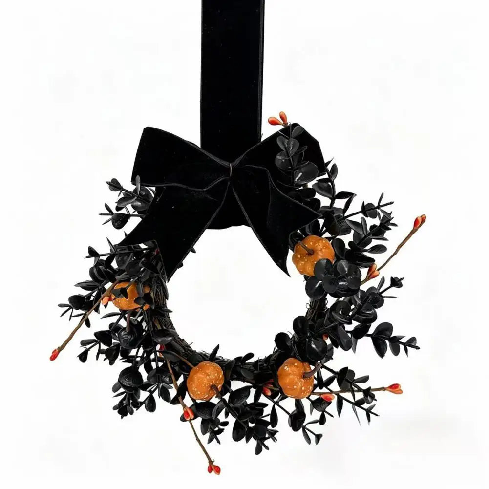 9-Inch Black Halloween Pumpkin Wreath with Velvet Bow Halloween Wreath Nixie 1pc China